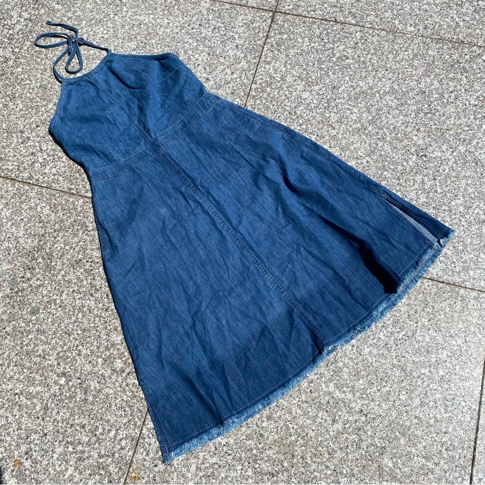 Zara denim cotton open back dress